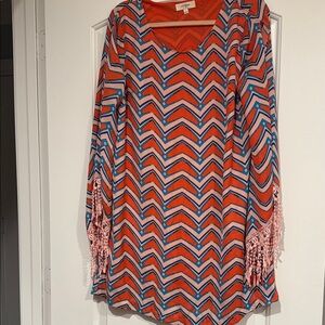 Umgee Orange and Blue Long Sleeve Dress